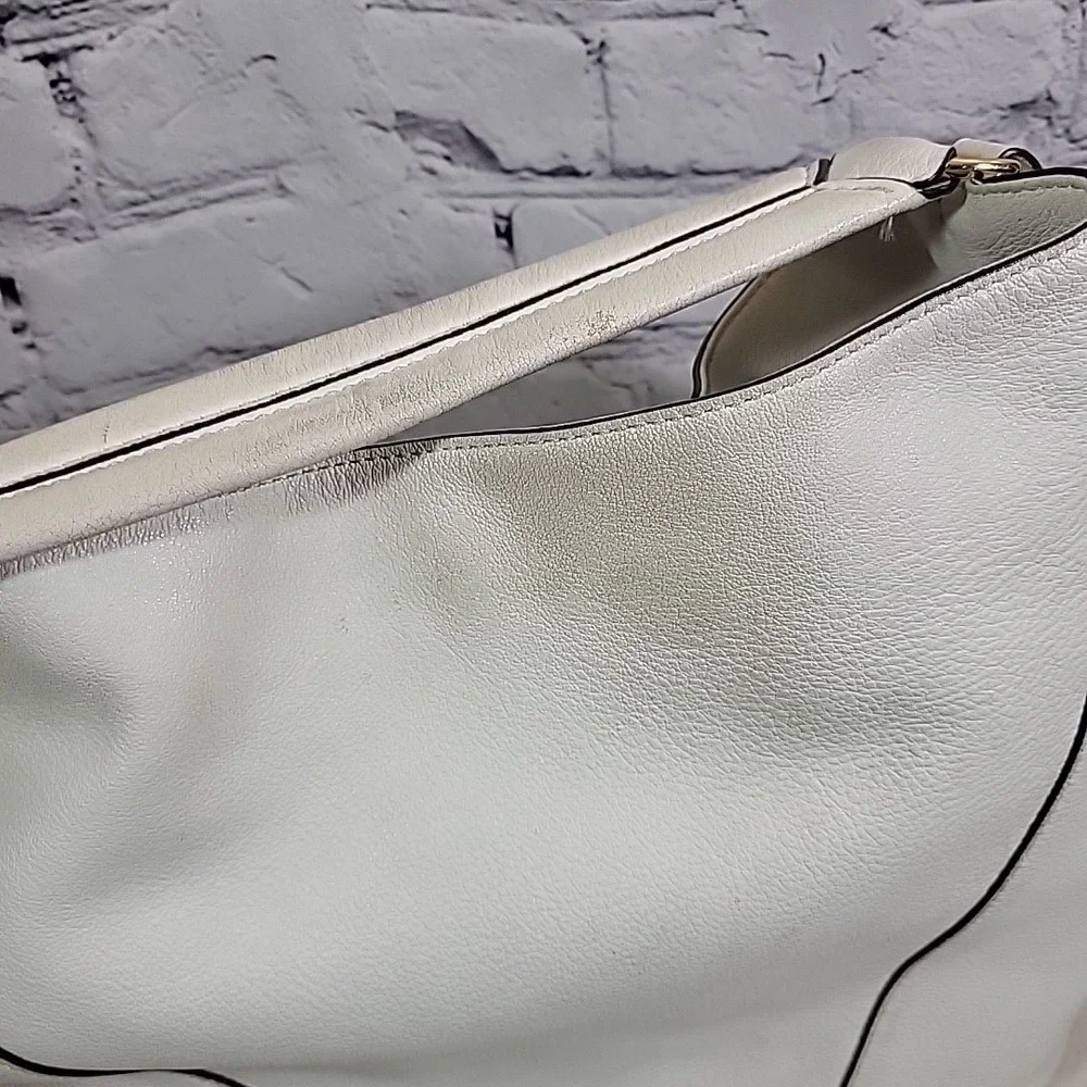 Rebecca Minkoff  Hobo‎ Bag Crossbody Off White Leather Zippers Lined Flaws